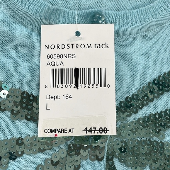 NWT Charlotte Tarantola Lightweight Cotton Cardigan Sweater Sequin Palm Tree L - Picture 10 of 11